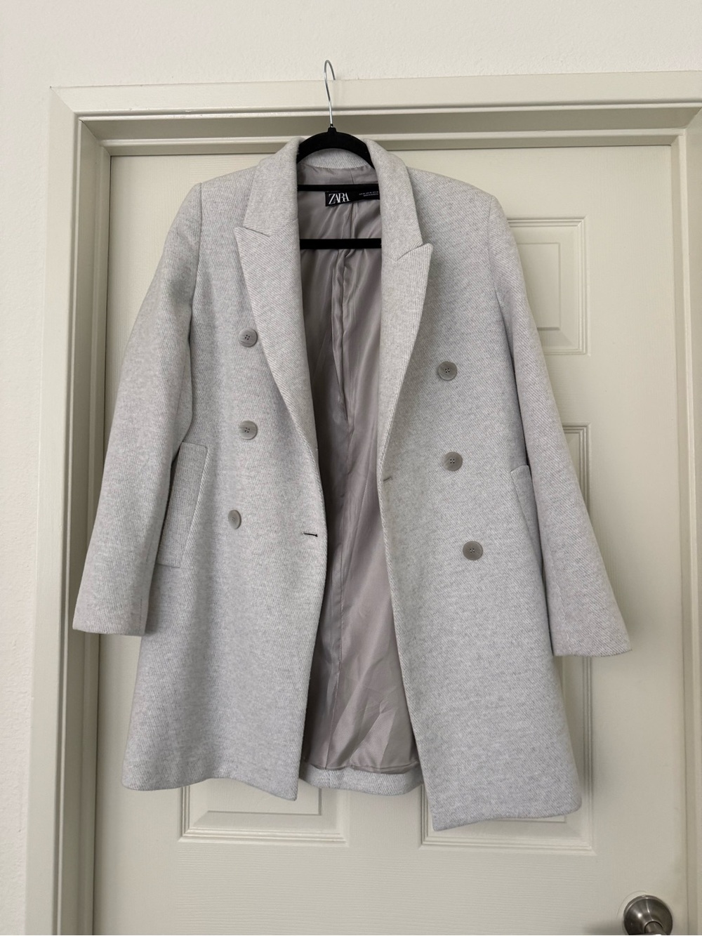 Zara Light Gray Double-Breasted Pea Coat